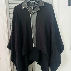mark. Black Knit Moto-Trim Poncho